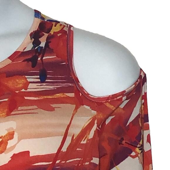 Dolce Bianca Watercolor Beach Dress M – Cold Shoulder Bodycon/Shift Fit - Picture 9 of 16